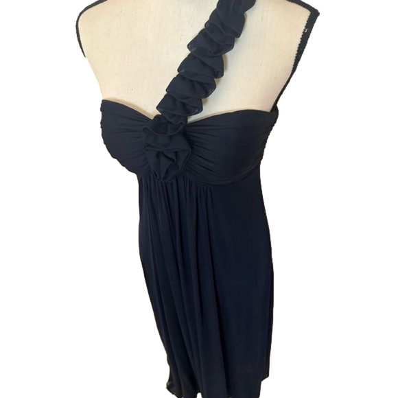 Betsy & Adam Navy One Shoulder Ruffled Formal Dress Size 6 - Picture 4 of 5
